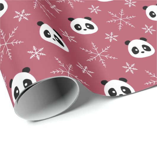 Light Burgundy Red - Niedliche Pandas mit Schneefl Geschenkpapier (Rolleneckpunkt)