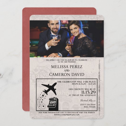 Light Burgundy Reno Passport Hochzeit Einladung (Vorne/Hinten)