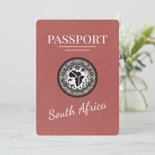 Light Burgundy South Africa Passport Save The Date (Stehend Vorderseite)