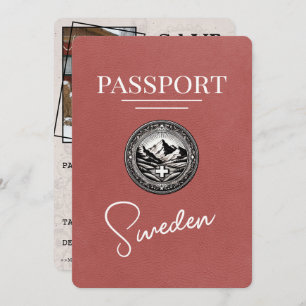 Light Burgundy Sweden Passport Save the Date