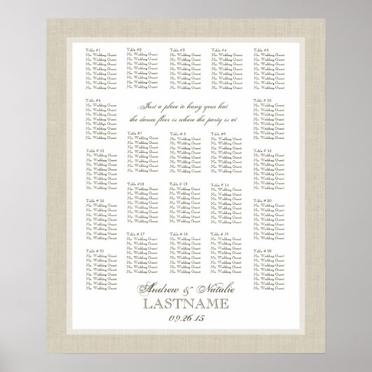Light Burlap Wedding Seating Chart Poster (Vorne)