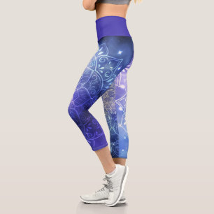 Light Burst Lila Galaxy White Mandala Capri Legg Leggings