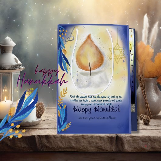 Light Candles Watercolor Happy Hanukkah Mittlere Geschenktüte