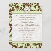 Light Celery Green Brown Damask Einladung (Vorne/Hinten)