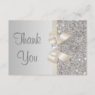 Light Champagne Bow Silver Sequins Vielen Dank Dankeskarte
