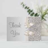 Light Champagne Bow Silver Sequins Vielen Dank Dankeskarte (Stehend Vorderseite)