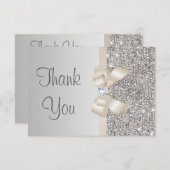 Light Champagne Bow Silver Sequins Vielen Dank Dankeskarte (Vorne/Hinten)