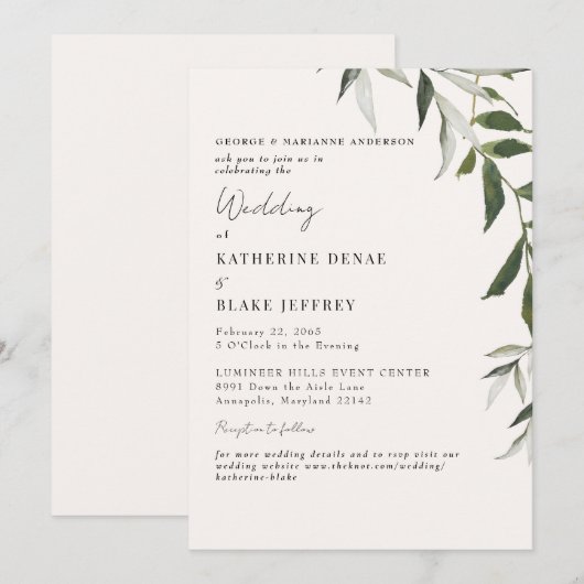 Light Champagne Greenerity Website Wedding Einladung (Vorne/Hinten)
