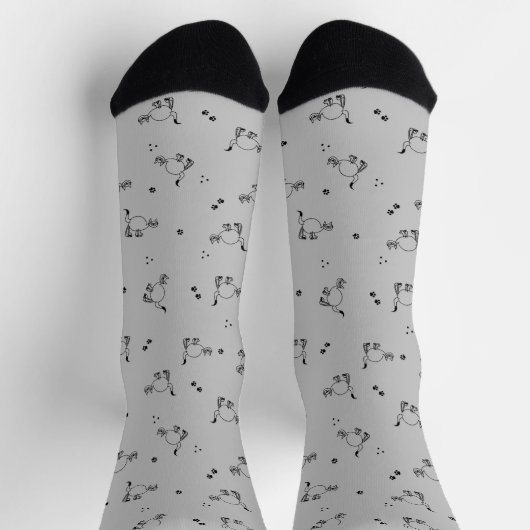 Light Charcoal Cat Line Art Pattern Socks Socken (Oben)