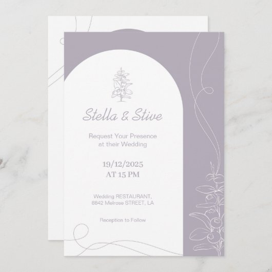 Light Color Hand gezeichnet minimale Hochzeit Einladung (Vorne/Hinten)