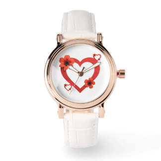 Light-Colored Wristwatch with Red Heart Armbanduhr