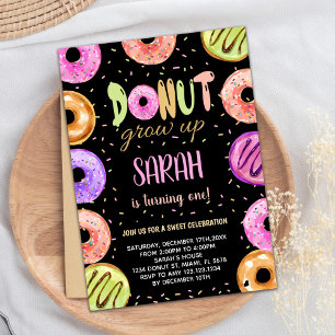 Light Colors Black Donut Birthday Einladungen