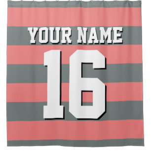 Light Coral Charcoal Sports Jersey Preppy Strip Duschvorhang