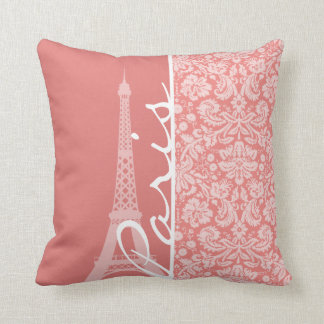 Light Coral Damask; Paris; Eiffelturm Kissen