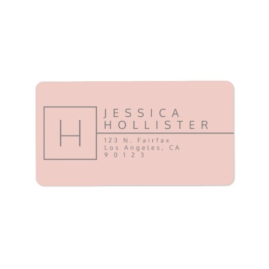 Light Coral & Grau Mit Monogramm Rücksendeadresse Adressaufkleber (Vorne)