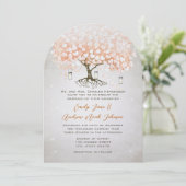 Light Coral Heart Leaf Tree Wedding Einladung (Stehend Vorderseite)