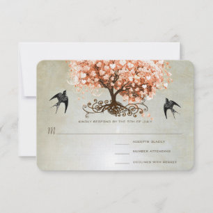 Light Coral Heart Leaf Tree Wedding RSVP Karte
