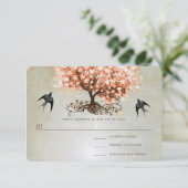 Light Coral Heart Leaf Tree Wedding RSVP Karte (Stehend Vorderseite)