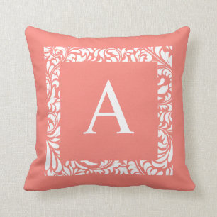 Light Coral Monogram A Throw Pillow Kissen
