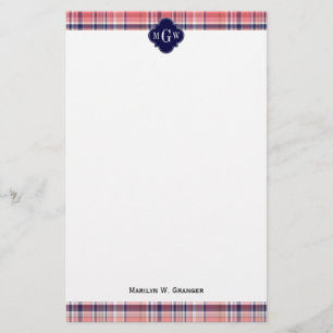 Light Coral Navy Welpe Madras Monogram Briefpapier