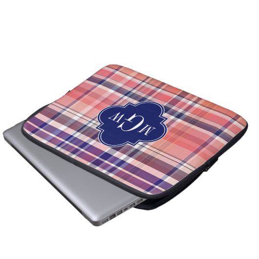 Light Coral Navy Welpe Madras Monogram Laptopschutzhülle (Vorne Knopf)