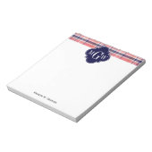 Light Coral Navy Welpe Madras Monogram Notizblock (Rotiert)