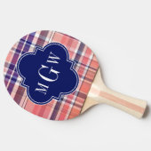 Light Coral Navy Welpe Madras Monogram Tischtennis Schläger (Seitenansicht)