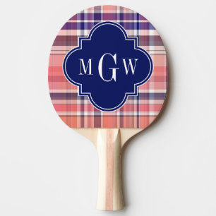 Light Coral Navy Welpe Madras Monogram Tischtennis Schläger