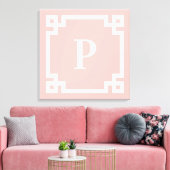 Light Coral Pink White Greece Key Border Monogram Leinwanddruck (Insitu (Wohnzimmer))
