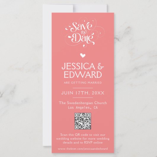 Light Coral Save the Date Foto Stand Qr Code (Rückseite)