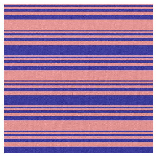 Light Coral und Dark Blue Lined Muster Stoff (Nahaufnahme)