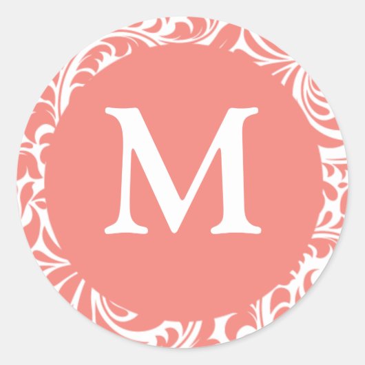 Light Coral und White Letter M Wedding Stickers (Vorderseite)