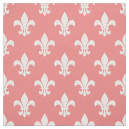 LIght Coral, White Lilie Pattern Stoff