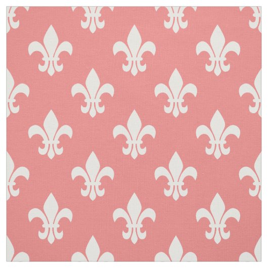 LIght Coral, White Lilie Pattern Stoff (Muster)