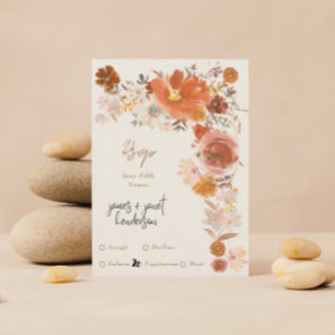Light Cream Terracotta Blumenstrauß Hochzeit RSVP Karte