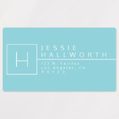 Light Cyan Blue & White Mit Monogramm wasserdicht Etiketten (Design 1)