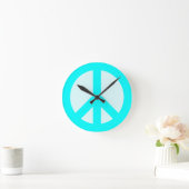 Light Cyan Peace Sign Wall Clock Runde Wanduhr (Zuhause)