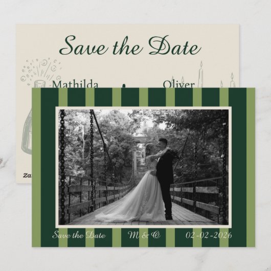 Light & Dark Green Thin Stripe Invitation Einladung (Vorne/Hinten)