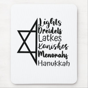 Light Dreidel Latke Kanish Menorah Hanukkah Mousepad