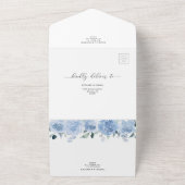 Light Dusty Baby Blue Floral Botanical Wedding All In One Einladung (Außenbereich)