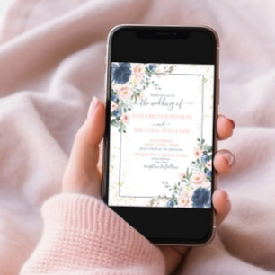 Light Dusty Blue Blush Pink Gold Floral Foto Einladung