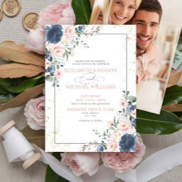 Light Dusty Blue Blush Pink Gold Floral Foto Invi Einladung