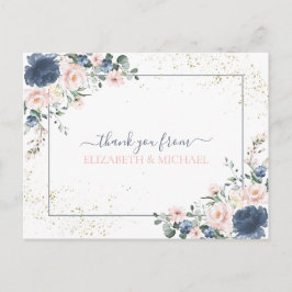 Light Dusty Blue Blush Pink Gold Floral Vielen Dan Postkarte