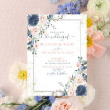 Light Dusty Blue Blush Pink Gold Floral Wedding