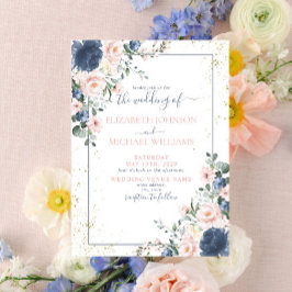 Light Dusty Blue Blush Pink Gold Floral Wedding Einladung
