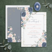 Light Dusty Blue Blush Pink Gold Floral Wedding Einladung