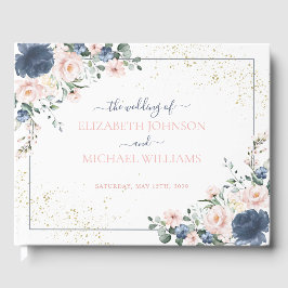 Light Dusty Blue Blush Pink Gold Floral Wedding Gästebuch