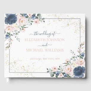 Light Dusty Blue Blush Pink Gold Floral Wedding Gästebuch
