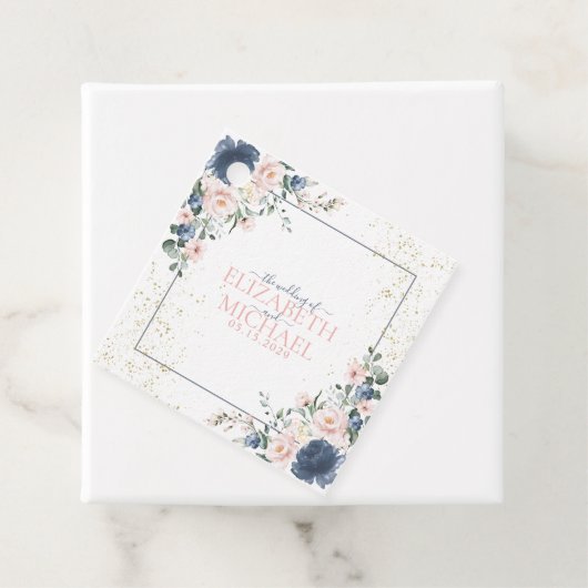 Light Dusty Blue Blush Pink Gold Floral Wedding Geschenkanhänger (Beispiel)