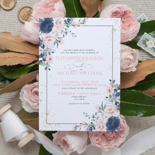 Light Dusty Blue Blush Pink Gold Floral Wedding In Einladung